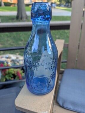 Vintage 1965 “Thatcher’s Dairy” Blue Milk Bottle Absolutely Pure Milk Bottle